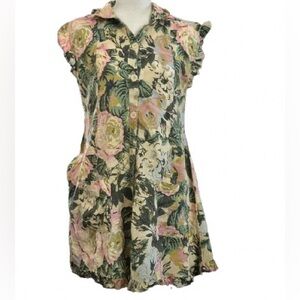 Floral TALULAH Boho Cottage Linen Blend Dress Ruffles 
Small Designer